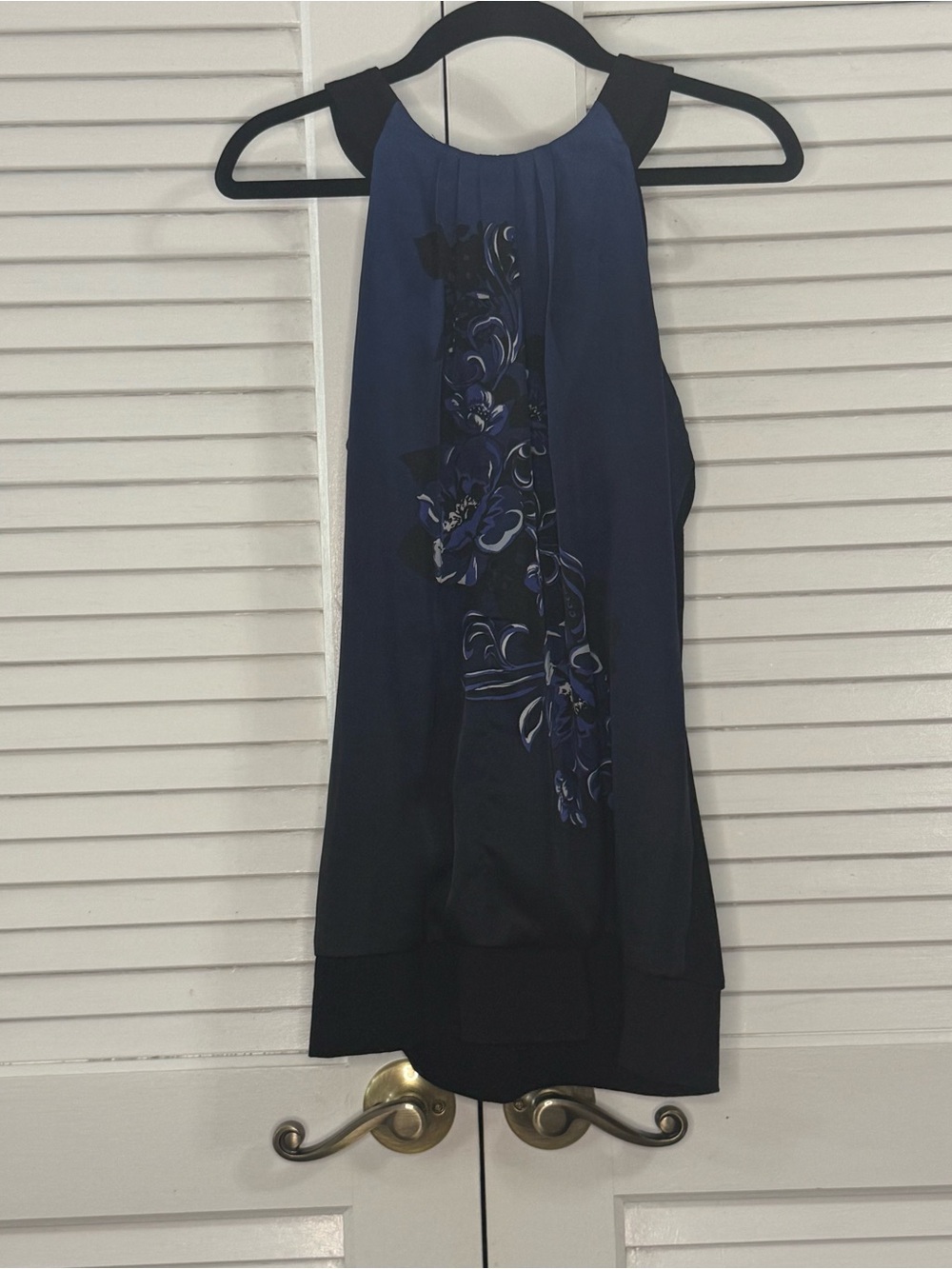 White House Black Market Navy and Black Floral Halter Top